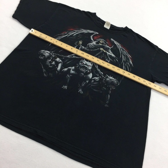 VTG Grim Reaper Hell Dogs Pit Bulls Short Sleeve T-Shirt XL Black Biker Horror - Picture 5 of 6